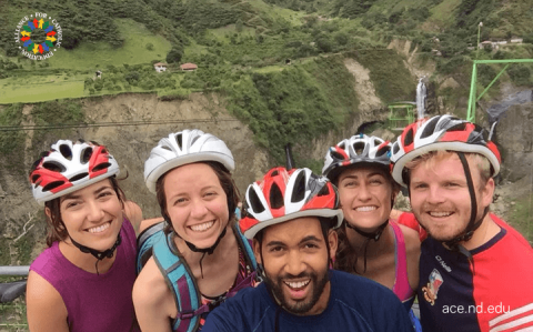 Students smiling at zip line course