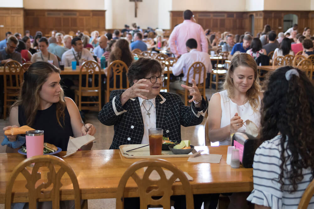 Sr. Helen enjoyed a lunch with some ACE Teaching Fellows in Notre Dame's South Dining Hall.