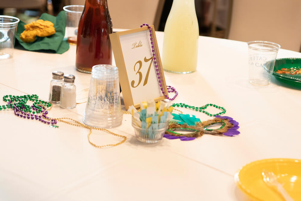 Sr. Helen's one request for the evening was that the tables be decorated in Mardi Gras colors.