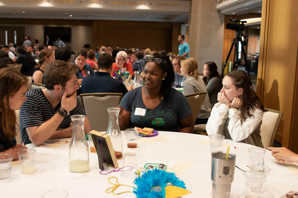 After hearing Sr. Helen's moving talk about her life's work, Remick Leaders and ACE Teaching Fellows were given the opportunity to discuss her message at their individual tables before the evening concluded with a Q and A session.