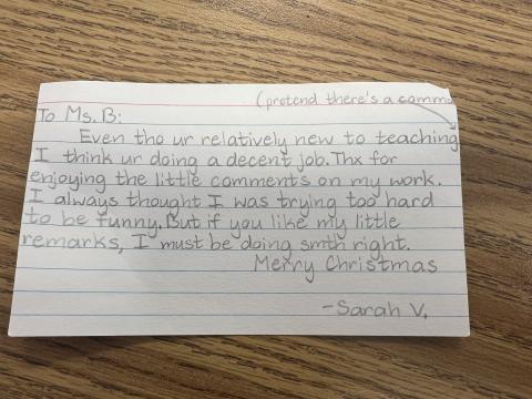 Note from Sophia's student