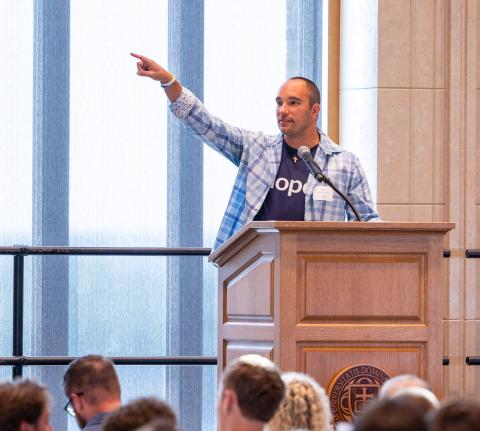 Matt DeBoer speaking at the University of Notre Dame