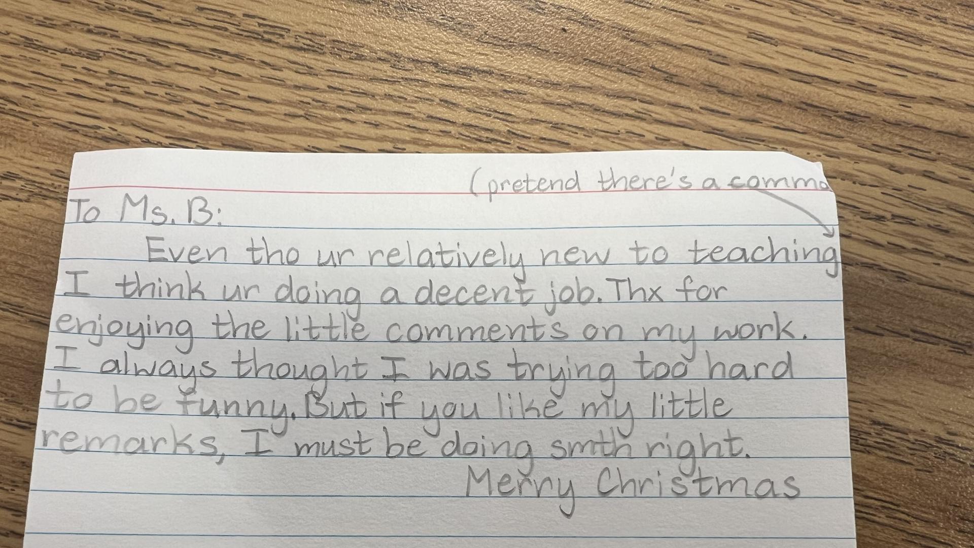 Note from Sophia's student