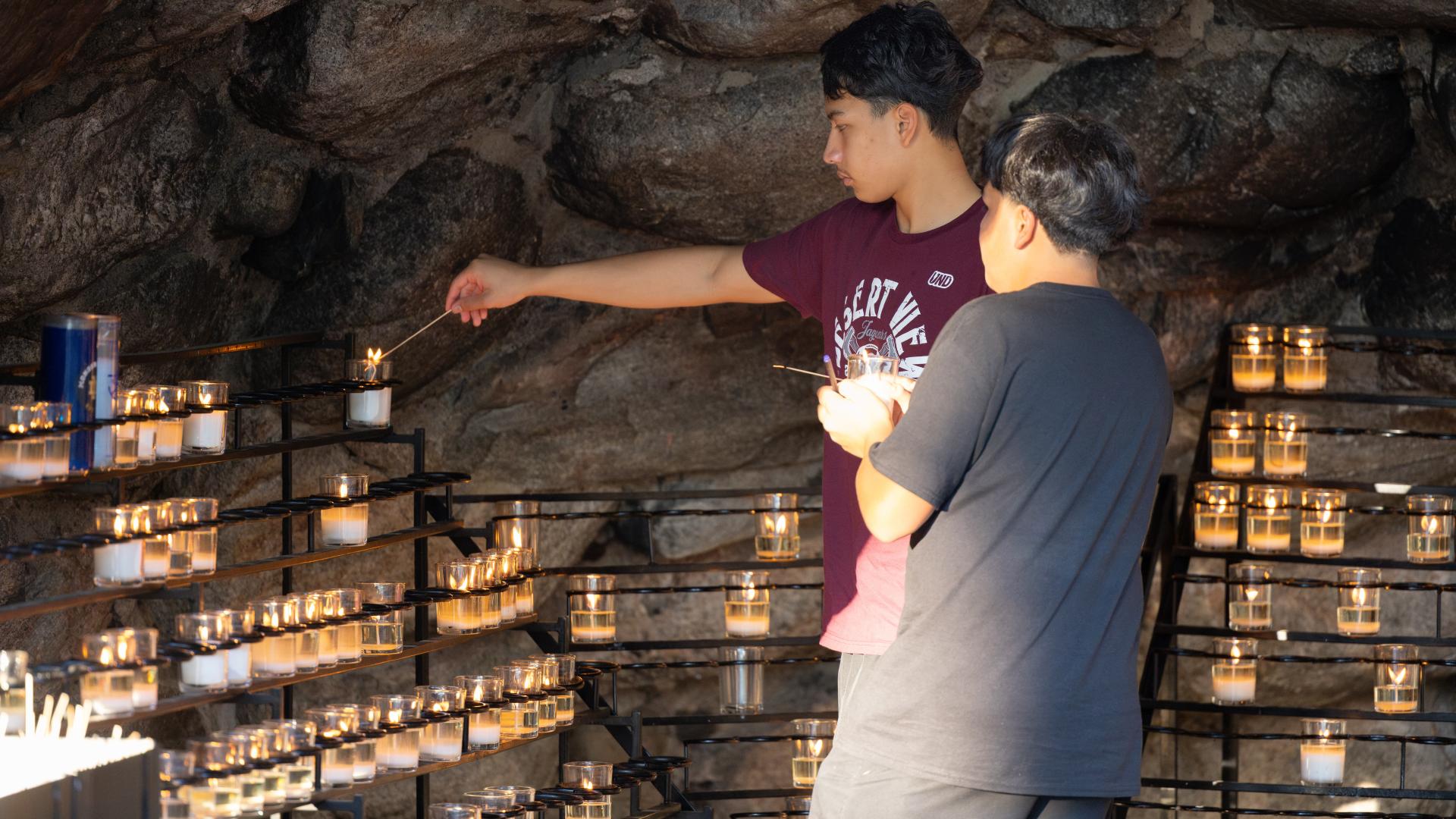 Rising ninth graders from the Diocese of Tucson visit the Grotto at the University of Notre Dame for pre-college programming through PATH